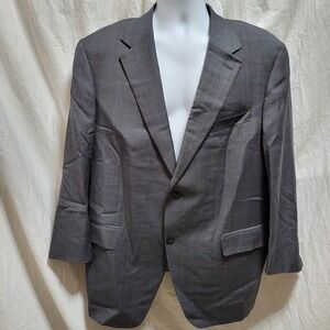 Canali Su Misura Blazer Men's Gray Blue Sport Coat Plaid Wool 48" Chest